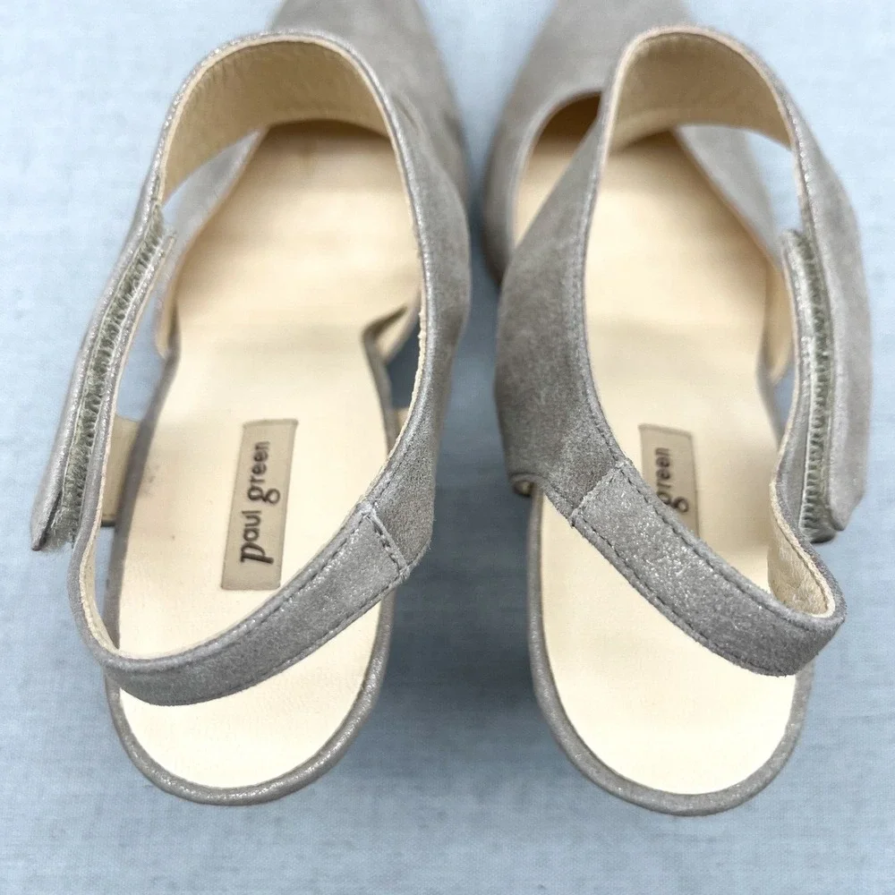 Paul Green Womens 5.5/ 8 Nicolette‎ Mary Jane Pumps Beige Metalic Leather Heels